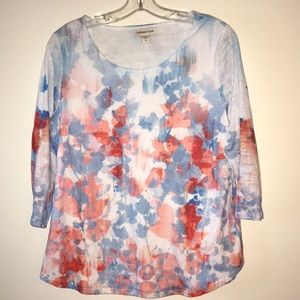 Floral watercolor shirt, sheer, bodice is lined